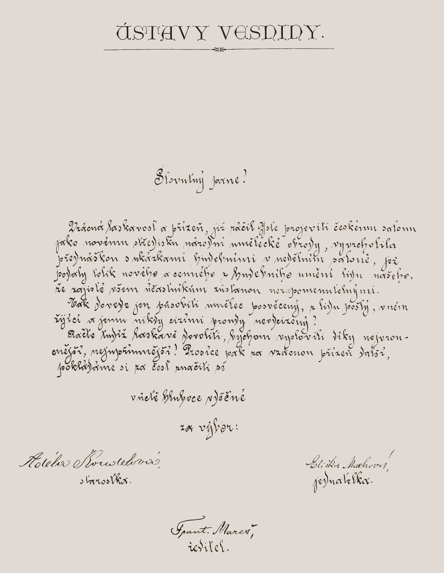 Děkovný dopis za přednášku zaslaný spolkem Vesna Leoši Janáčkovi © Moravské zemské muzeum
