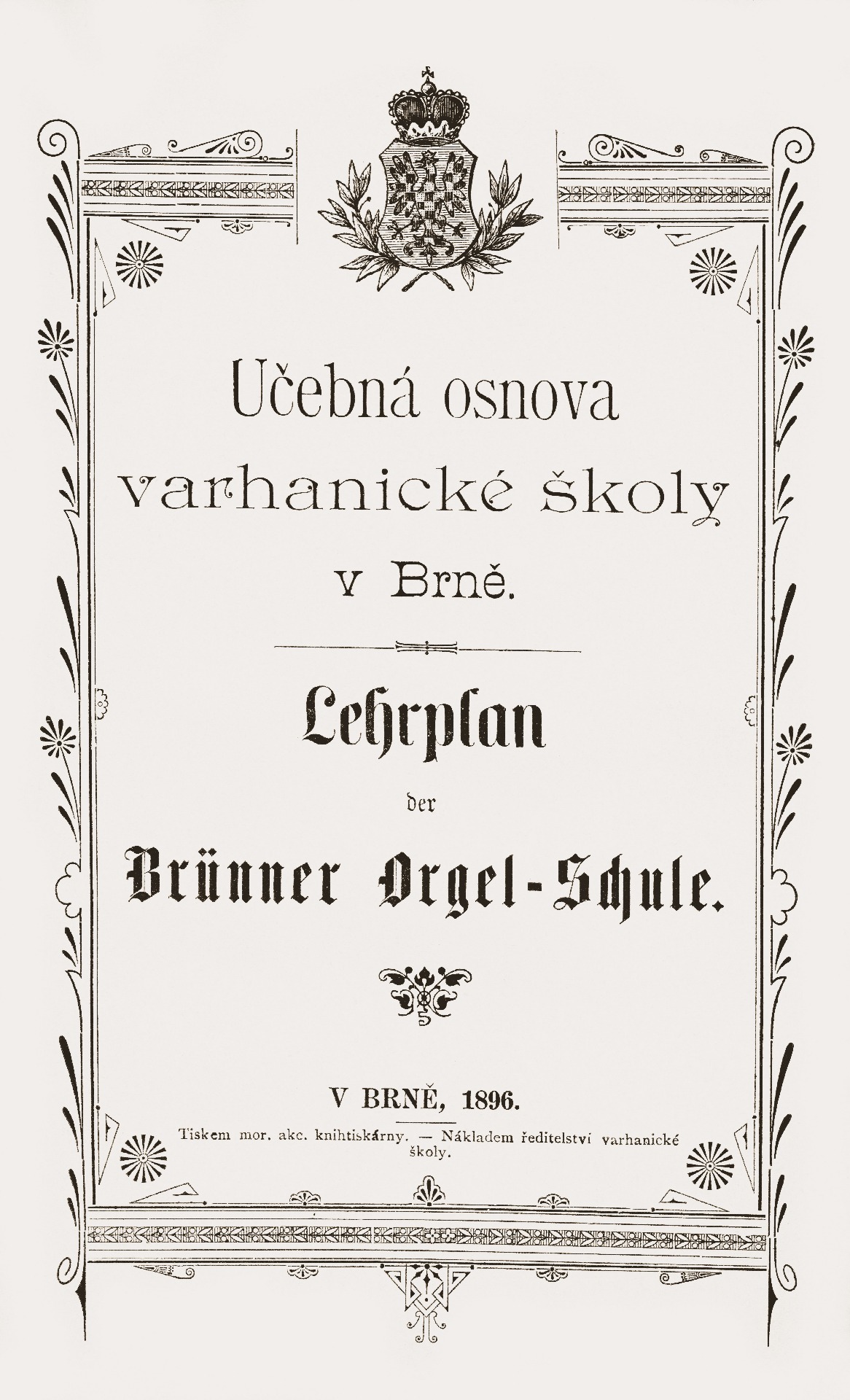 Titulní list učebních osnov varhanické školy (1896) © archiv JZ