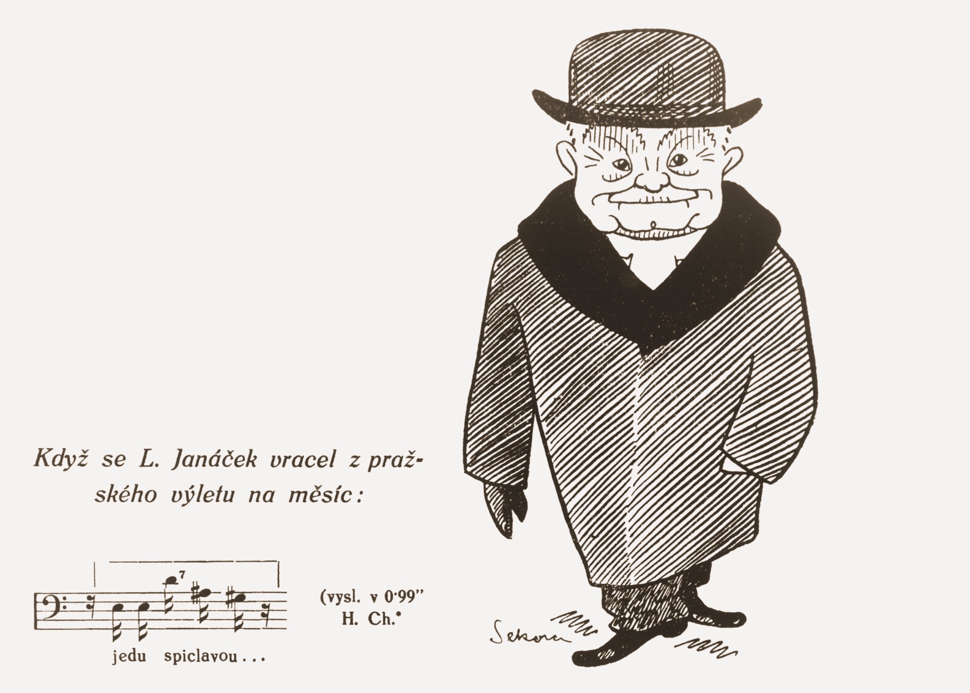 Caricatura de Leoš Janáček por Ondřej Sekora publicada en "Lidové noviny" © Museo Regional Moravo