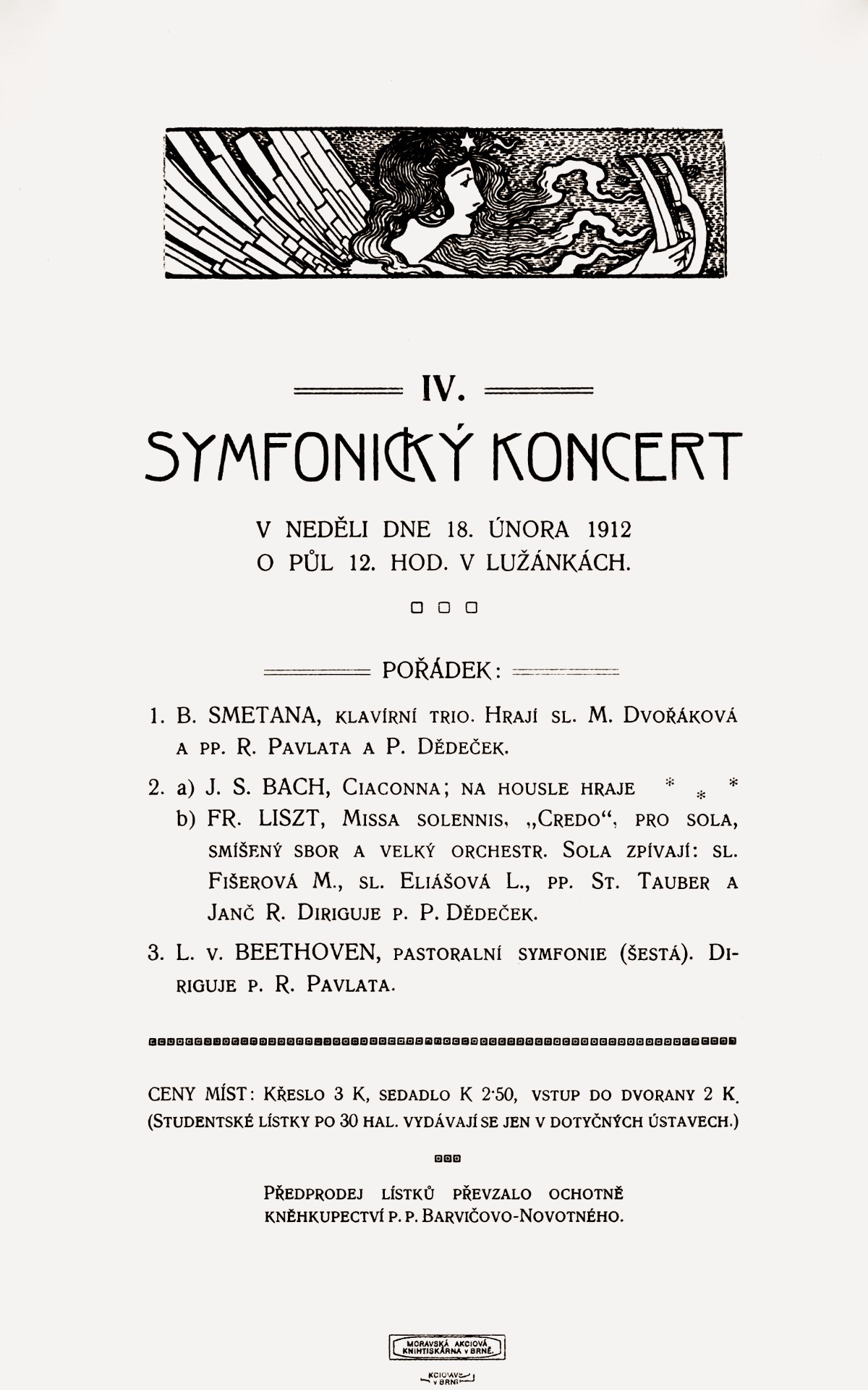 Plakát ke koncertu varhanické školy v lužáneckém pavilonu (1912) © Moravské zemské muzeum