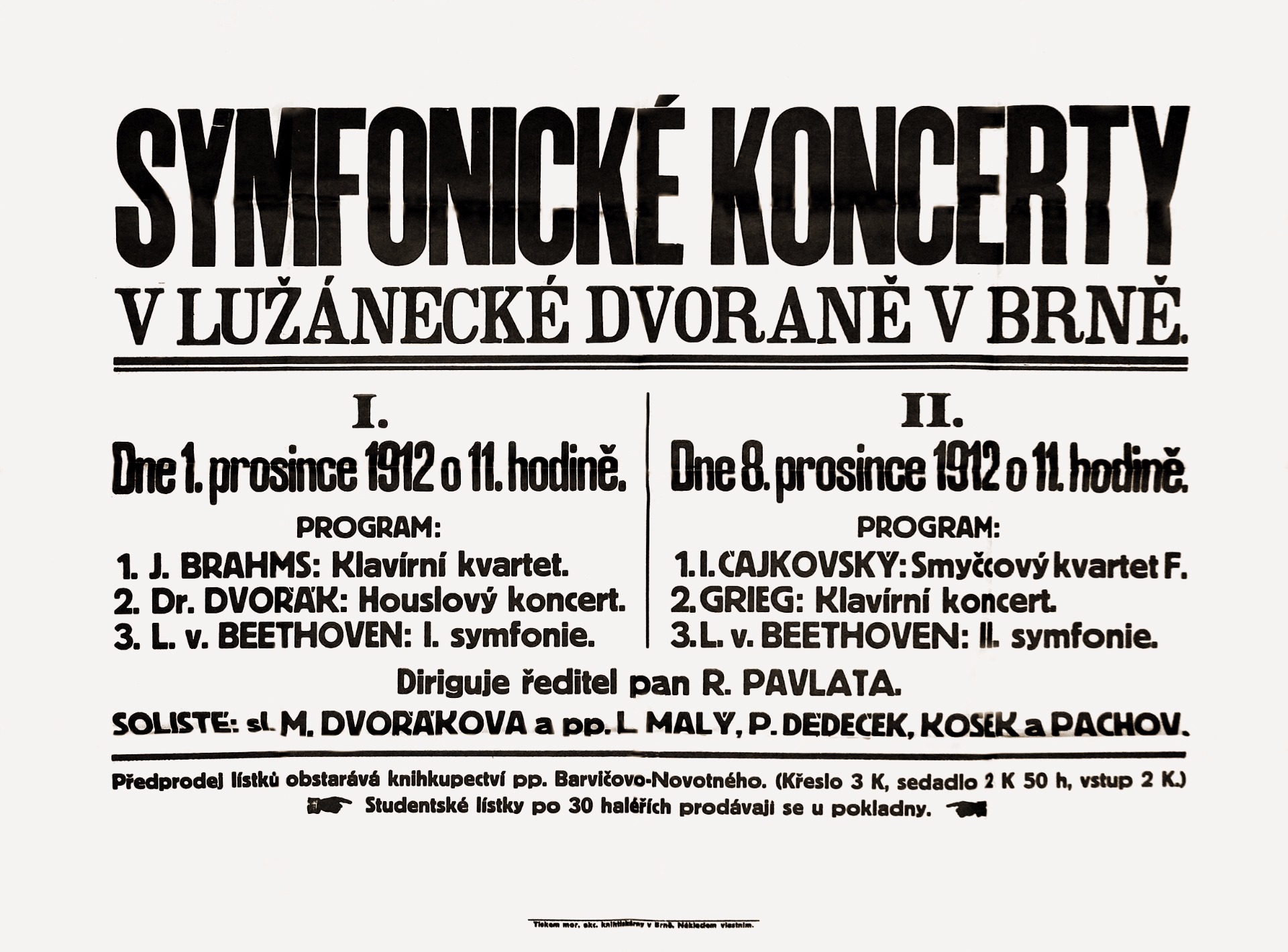 Poster for a concert by the Organ School at the Lužánky pavilion (1912) © Moravian Museum