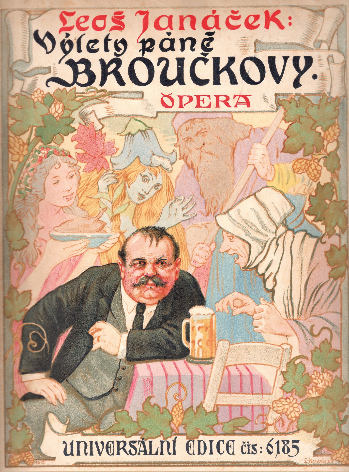 Front cover of the piano score for the opera The Excursions of Mr Brouček by the artist Ladislav Novák