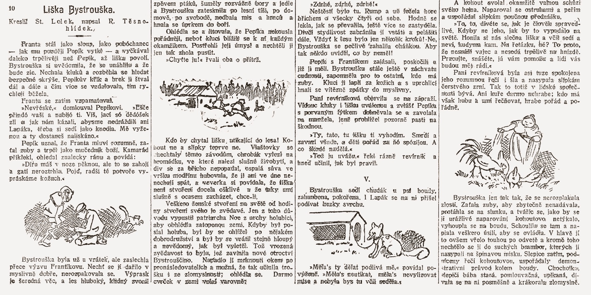 Janáčkův výstřižek Lišky Bystroušky z Lidových novin. Seriál vycházel na pokračování v roce 1920, napsal redaktor Rudolf Těsnohlídek podle kreseb Stanislava Lolka © Moravské zemské muzeum