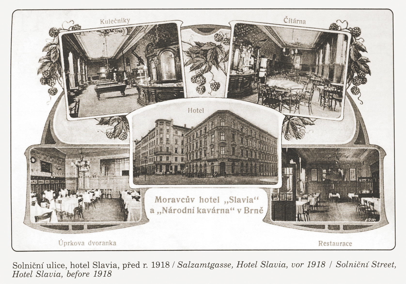 Das Hotel Slavia vor 1918, zeitgenössische Ansichtskarte © Nakladatelství Josef Filip