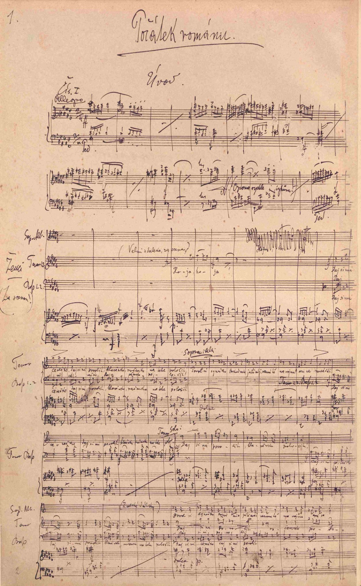 A page from Janáček's autograph of the opera The Beginning of a Romance © Moravian Museum
