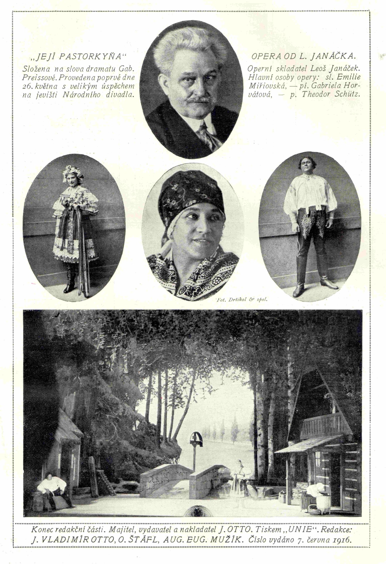 A page from the Světozor magazine on the premiere of Jenůfa 26 May 1916 at the National Theatre in Prague