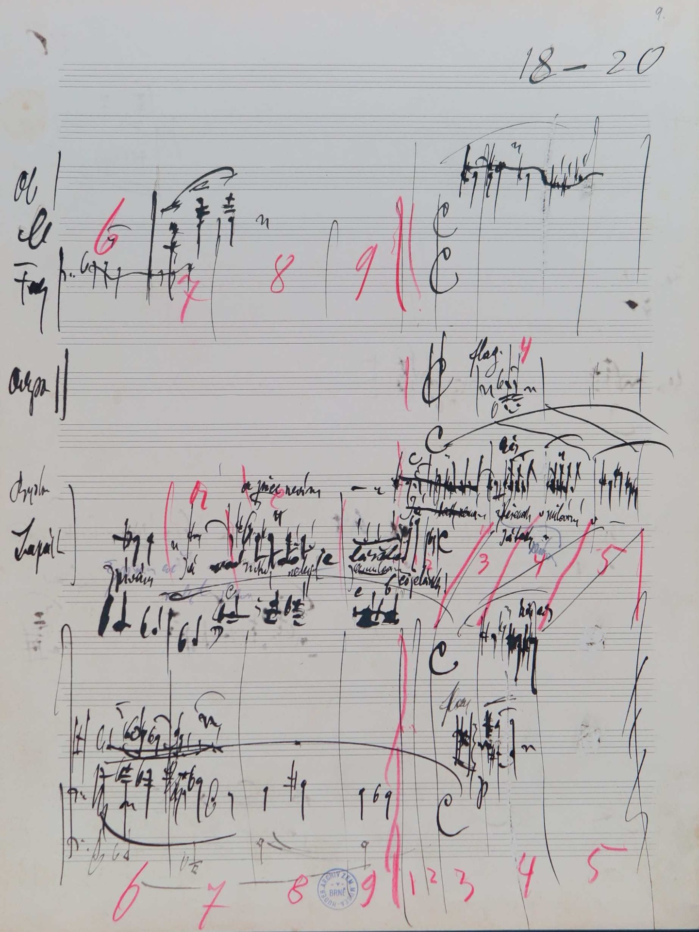 Eine Seite aus Janáčeks Autograph der Oper Das schlaue Füchslein © Mährisches Museum